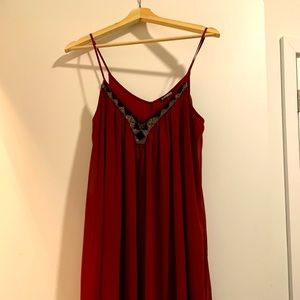 Burgundy Express flowy, beaded neckline midi dress